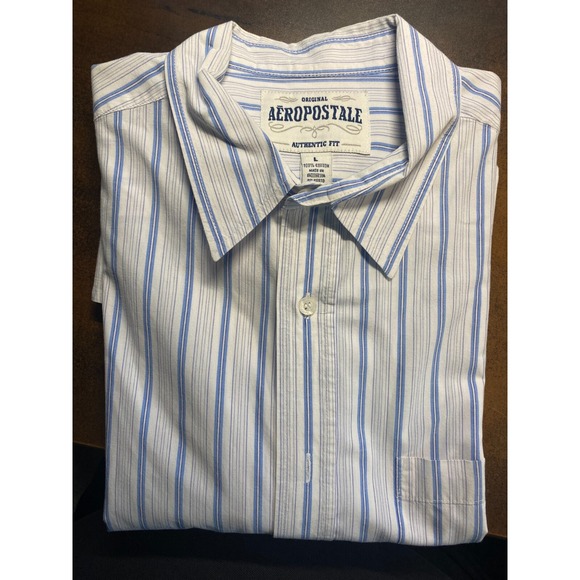 Original Aeropostale Authentic Fit Long Sleeve Shirt L Blue Stripe Gently Used - Picture 7 of 7